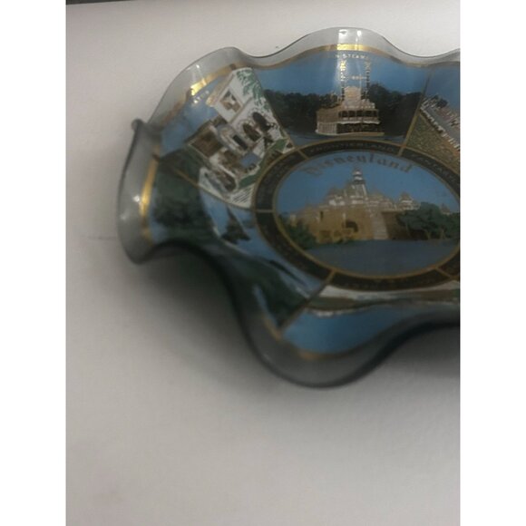 Vintage Disneyland Souvenir Glass Plate with Ruffled Edges Ashtray Blue - Picture 2 of 6